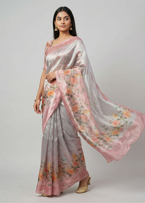 Pink Tussar Silk Saree With Blouse Piece