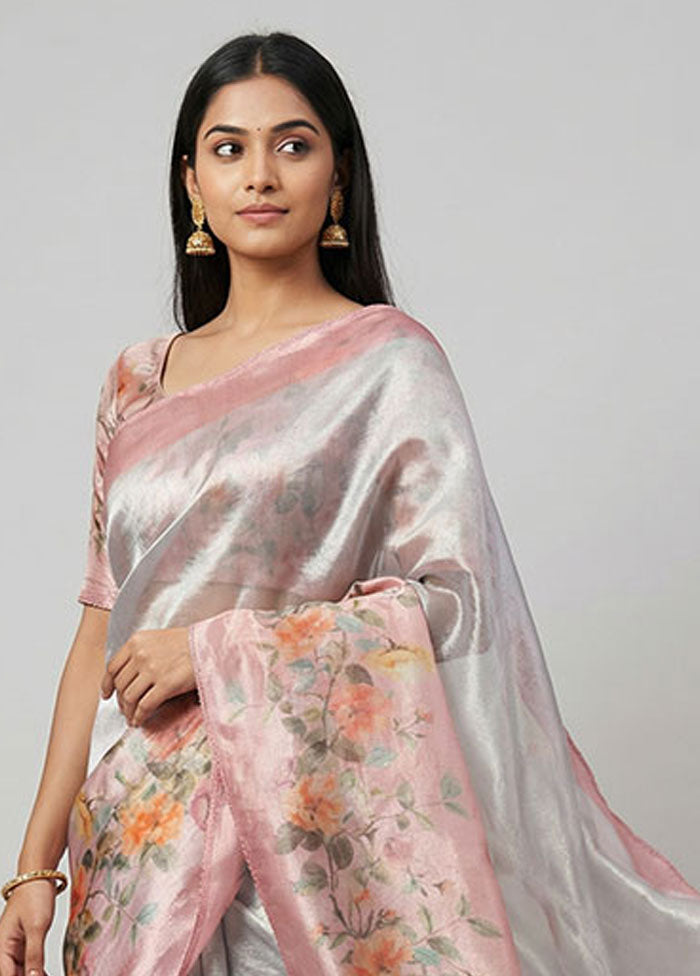 Pink Tussar Silk Saree With Blouse Piece