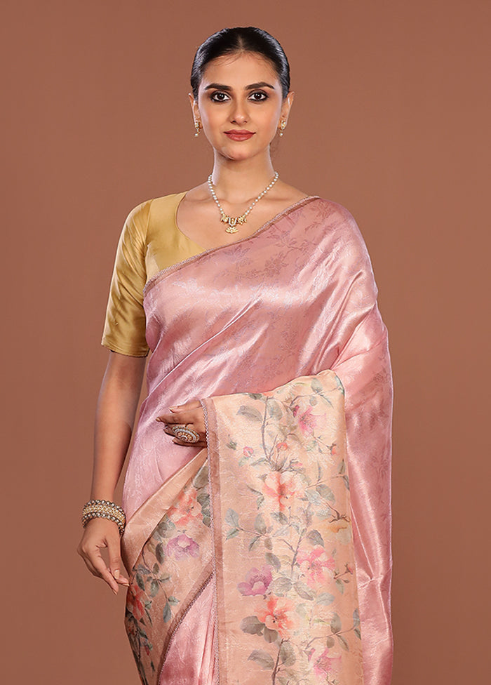 Peach Tussar Silk Saree With Blouse Piece
