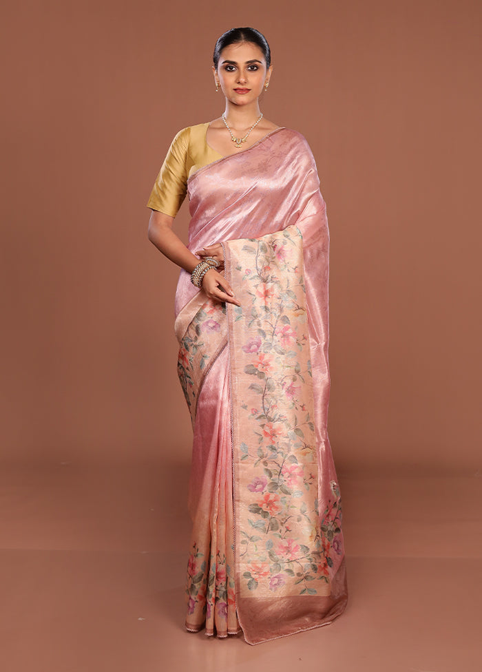 Peach Tussar Silk Saree With Blouse Piece