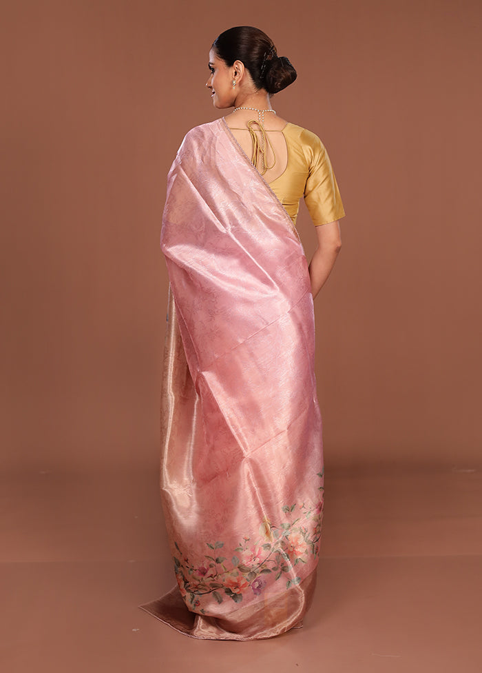 Peach Tussar Silk Saree With Blouse Piece
