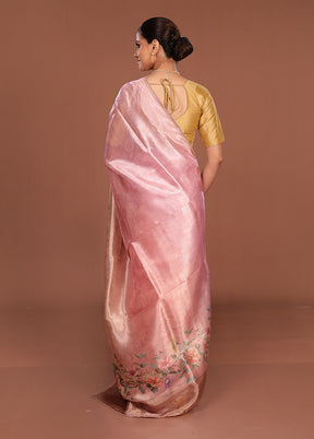 Peach Tussar Silk Saree With Blouse Piece