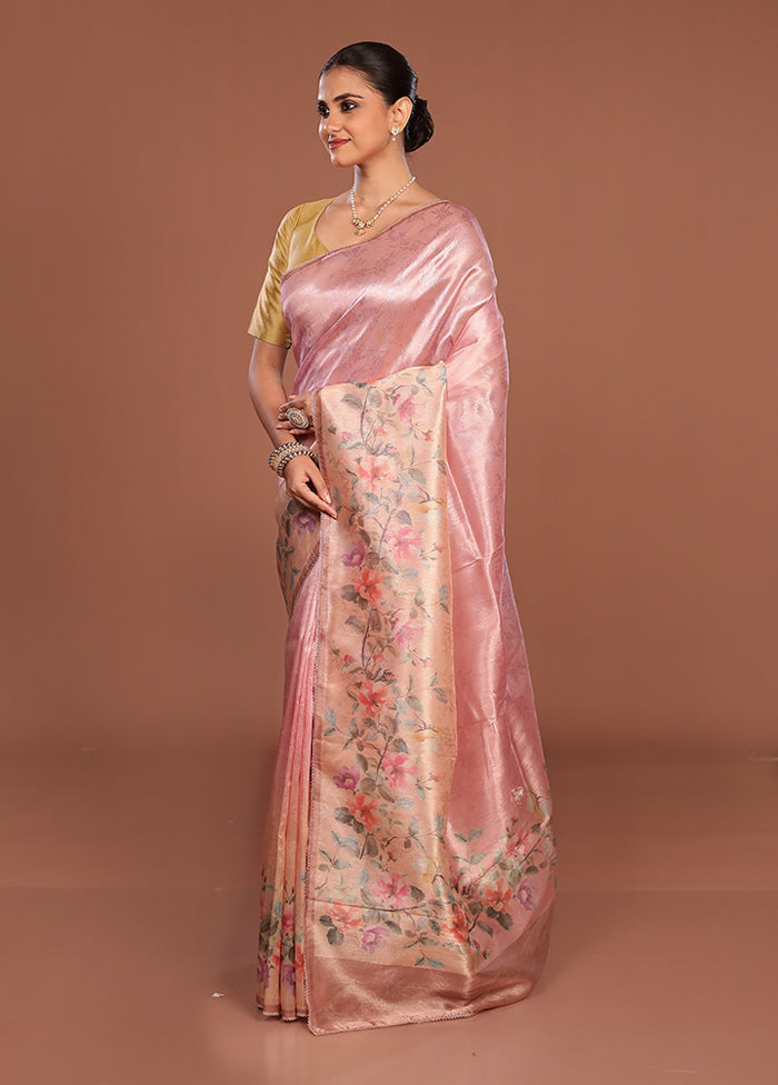 Peach Tussar Silk Saree With Blouse Piece