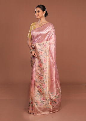 Peach Tussar Silk Saree With Blouse Piece