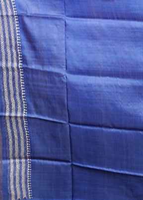 Blue Handloom Kantha Stitch Pure Silk Saree With Blouse Piece