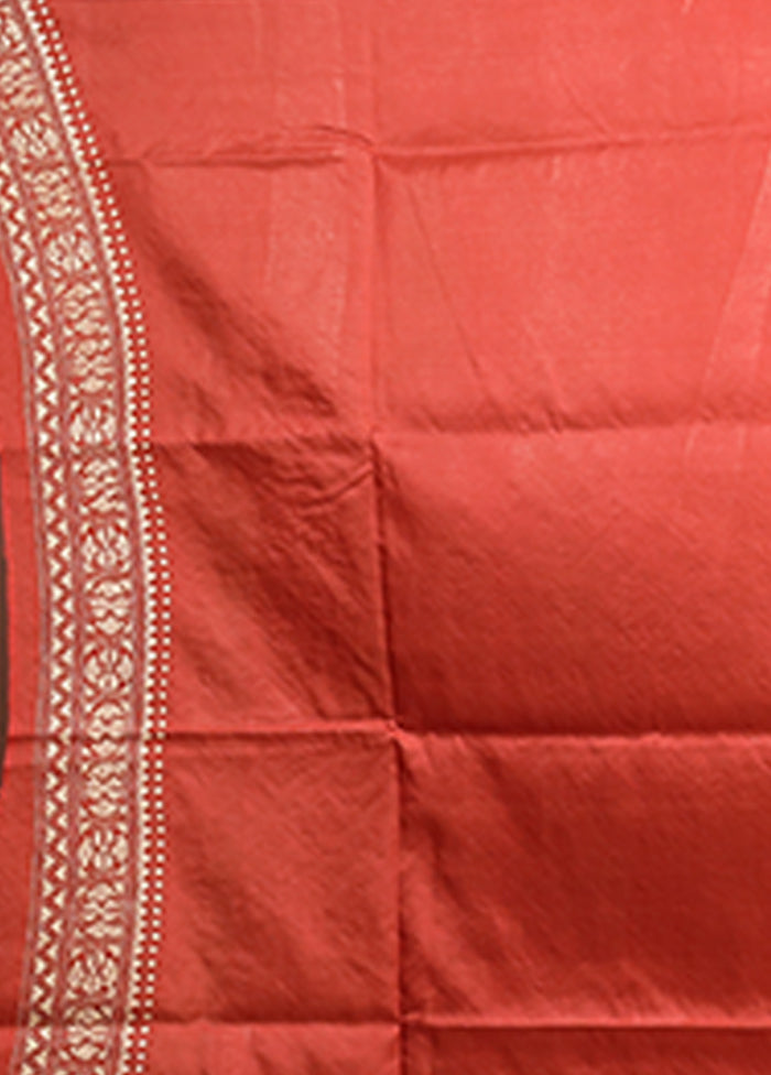 Maroon Handloom Kantha Stitch Pure Silk Saree With Blouse Piece