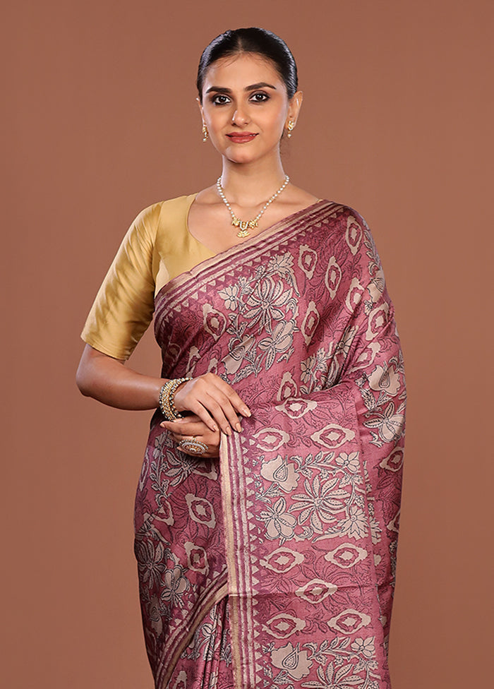 Pink Tussar Silk Saree With Blouse Piece