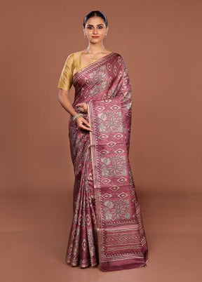Pink Tussar Silk Saree With Blouse Piece