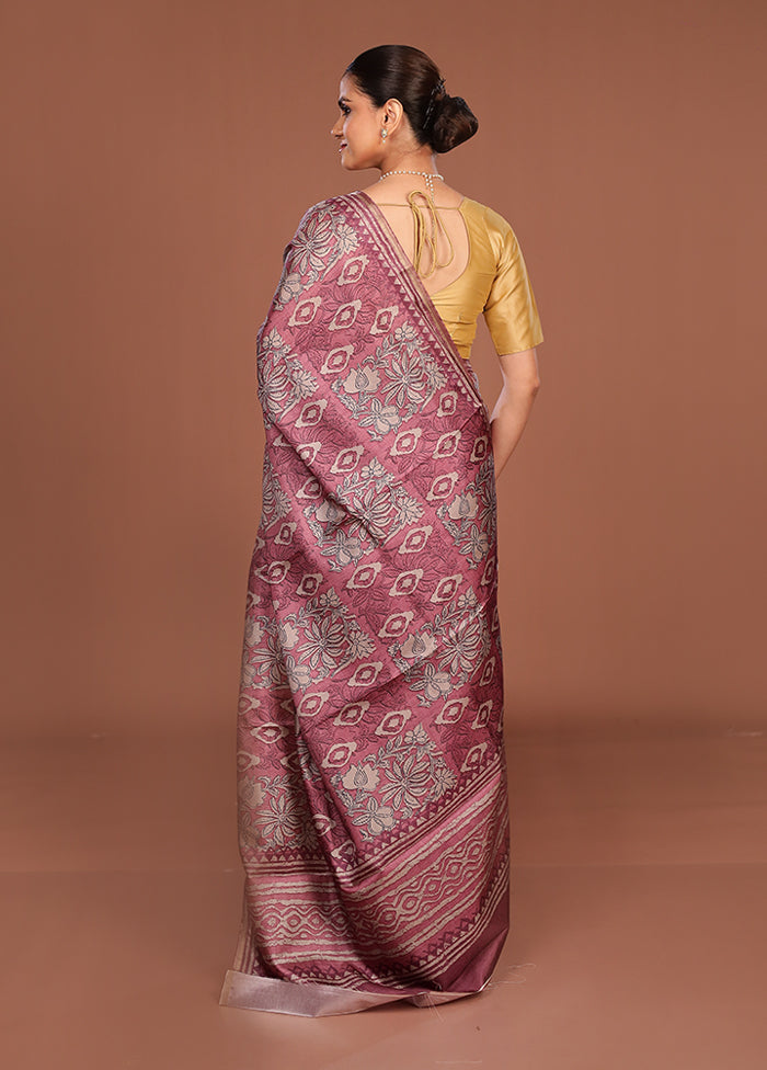 Pink Tussar Silk Saree With Blouse Piece