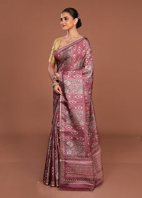 Pink Tussar Silk Saree With Blouse Piece