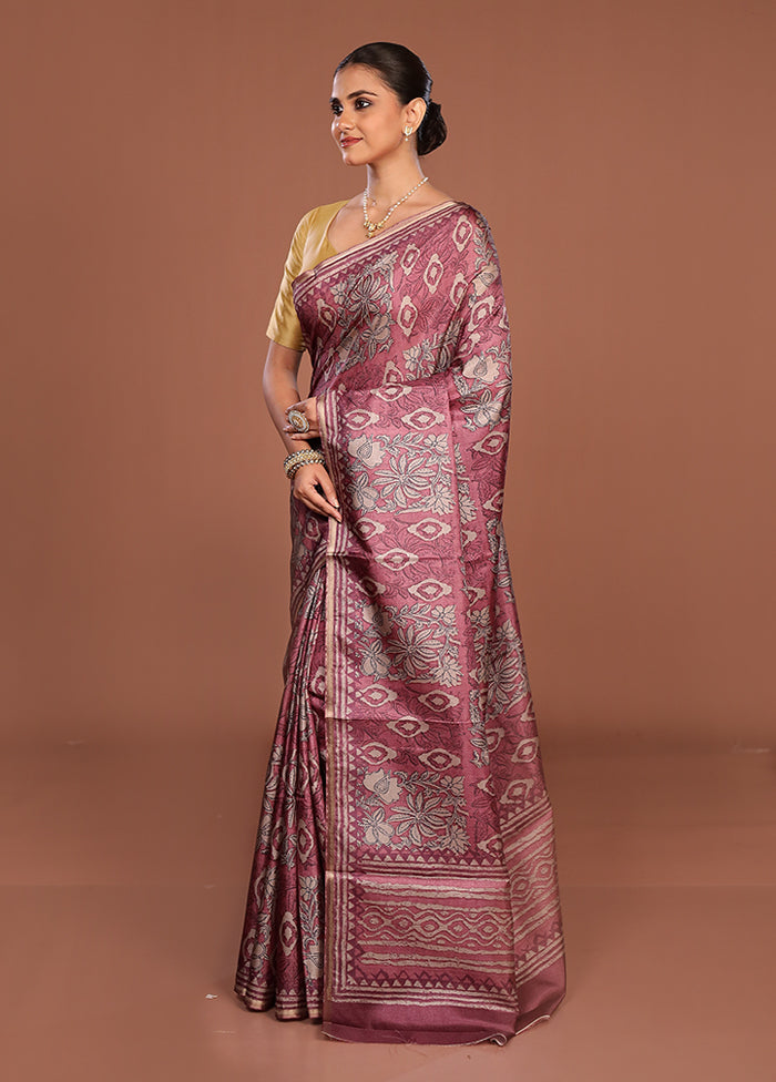 Pink Tussar Silk Saree With Blouse Piece