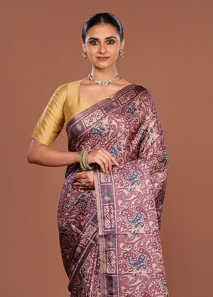 Purple Tussar Silk Saree With Blouse Piece