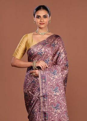 Purple Tussar Silk Saree With Blouse Piece
