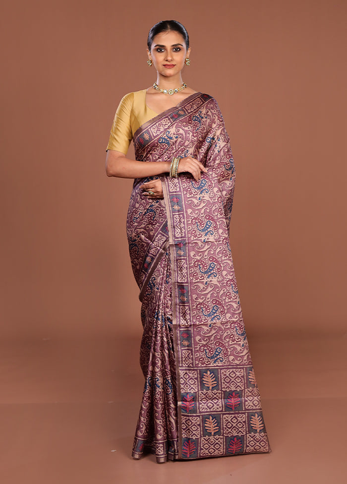 Purple Tussar Silk Saree With Blouse Piece