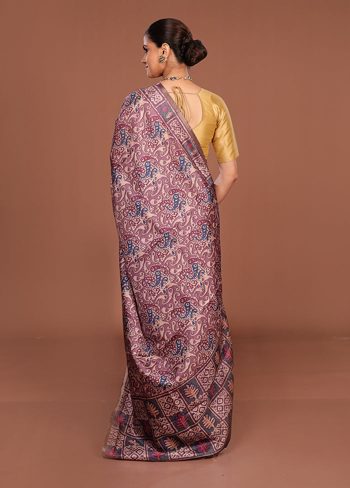 Purple Tussar Silk Saree With Blouse Piece