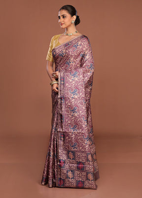 Purple Tussar Silk Saree With Blouse Piece