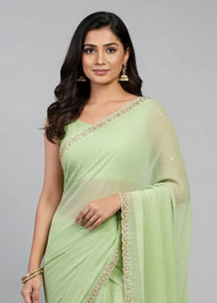 Green Tissue Silk Saree With Blouse Piece