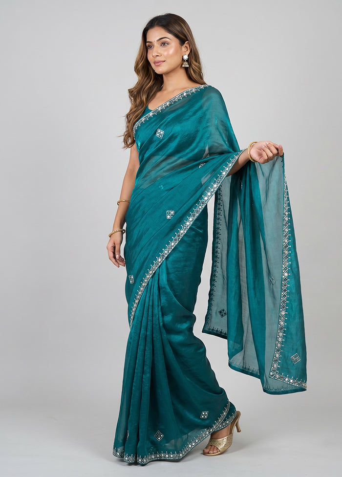 Green Tissue Silk Saree With Blouse Piece