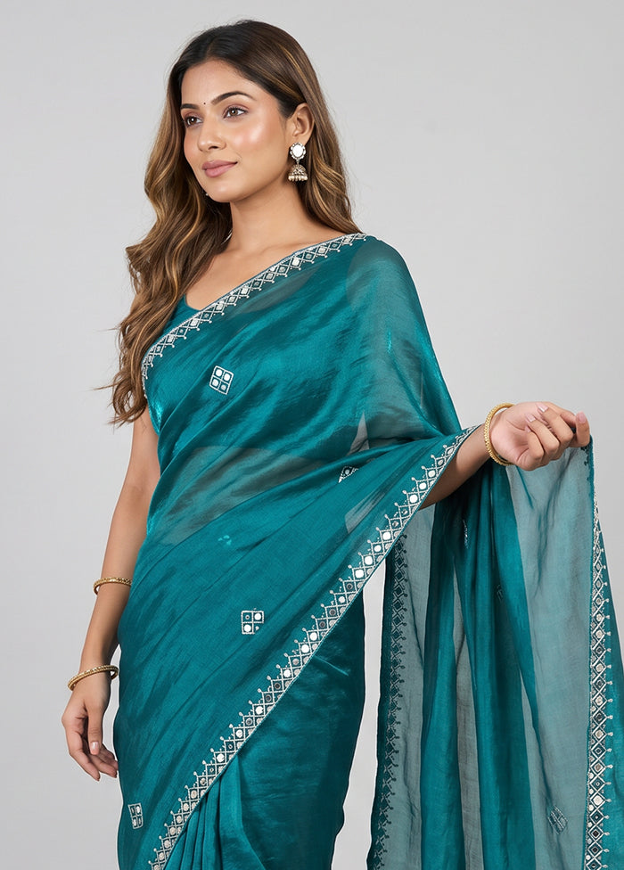 Green Tissue Silk Saree With Blouse Piece