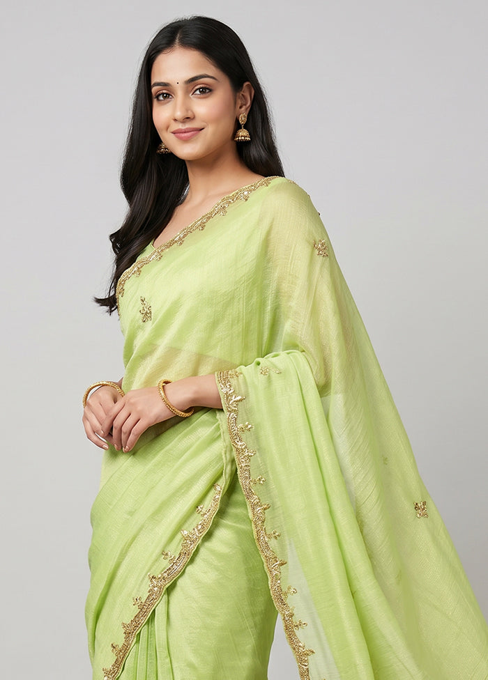 Green Tissue Silk Saree With Blouse Piece