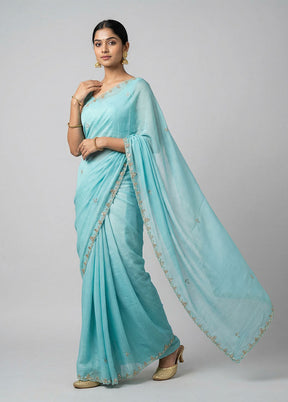 Blue Tissue Silk Saree With Blouse Piece