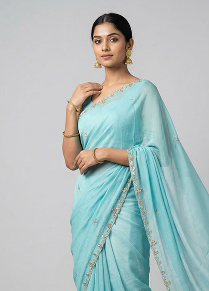 Blue Tissue Silk Saree With Blouse Piece