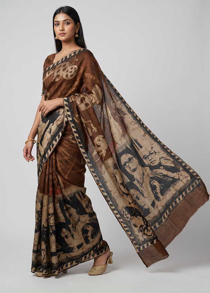 Cream Printed Pure Silk Saree Without Blouse Piece