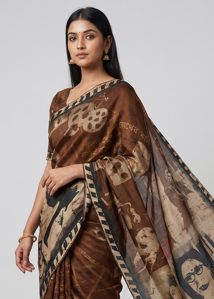 Cream Printed Pure Silk Saree Without Blouse Piece
