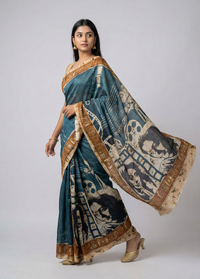 Green Printed Pure Silk Saree Without Blouse Piece