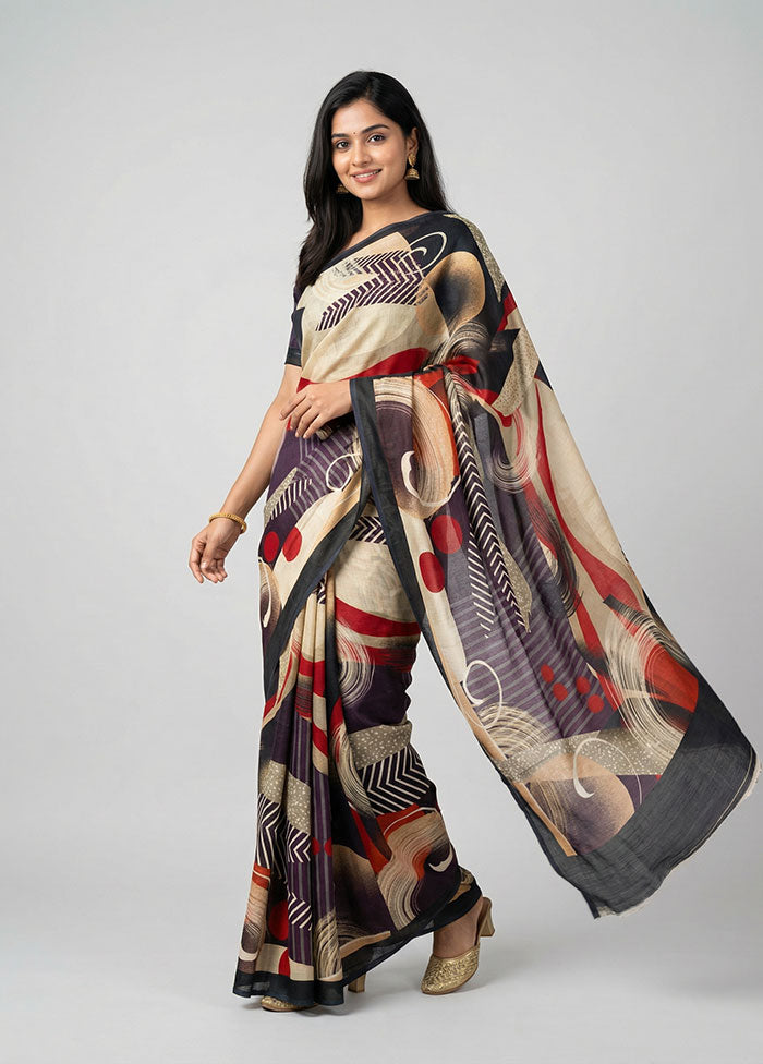 Black Printed Pure Silk Saree Without Blouse Piece