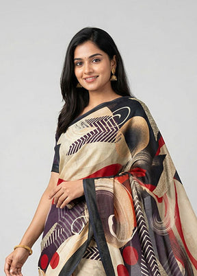 Black Printed Pure Silk Saree Without Blouse Piece