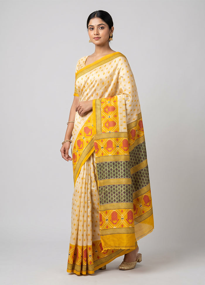 Cream Printed Silk Saree Without Blouse Piece