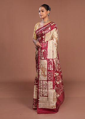 Yellow Printed Pure Silk Saree Without Blouse Piece