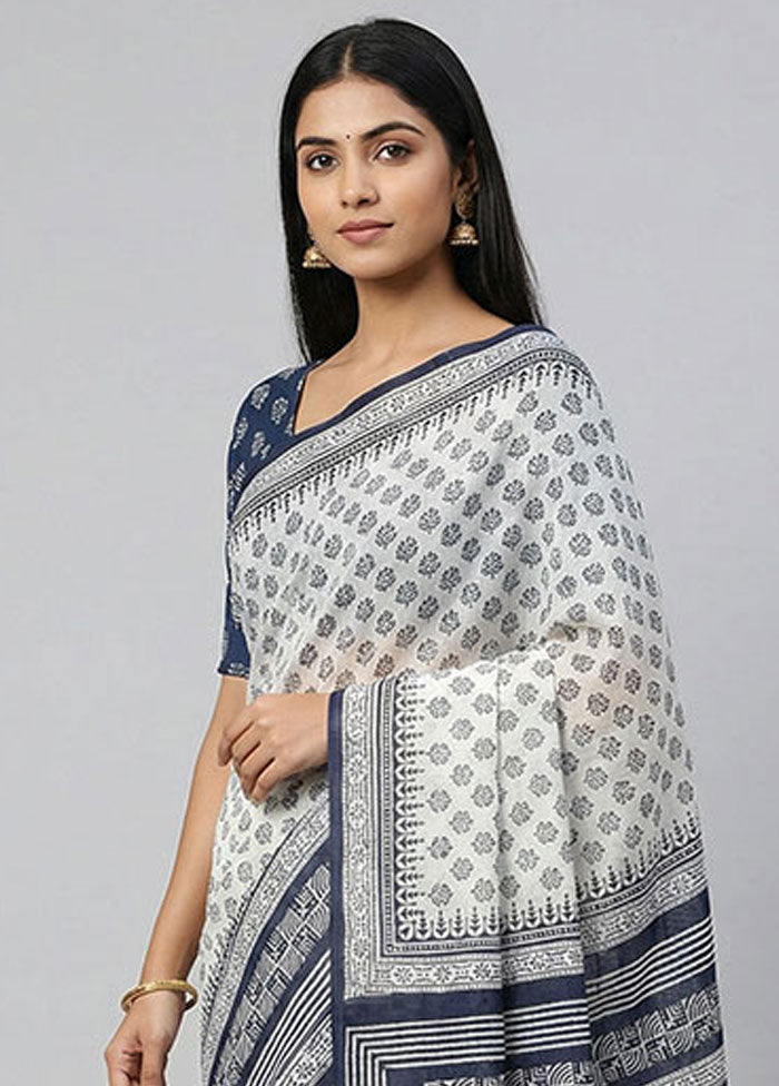 Black Printed Silk Saree Without Blouse Piece