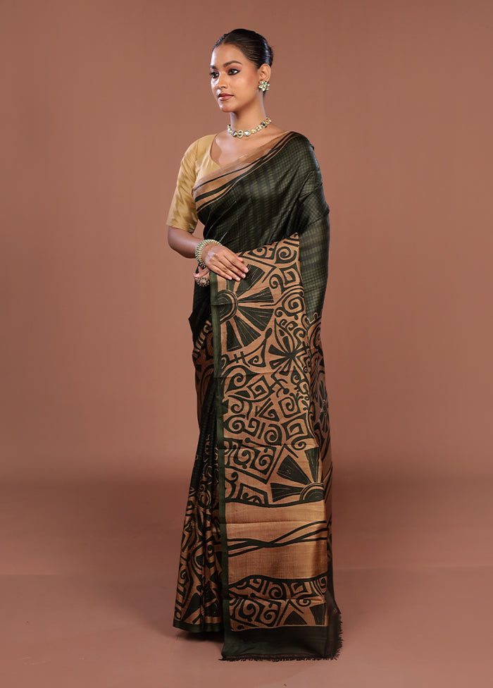Cream Printed Pure Silk Saree Without Blouse Piece