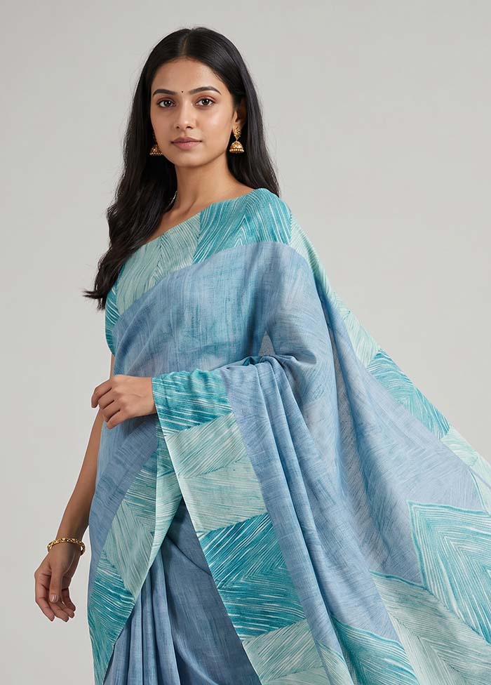 Grey Tussar Silk Saree With Blouse Piece