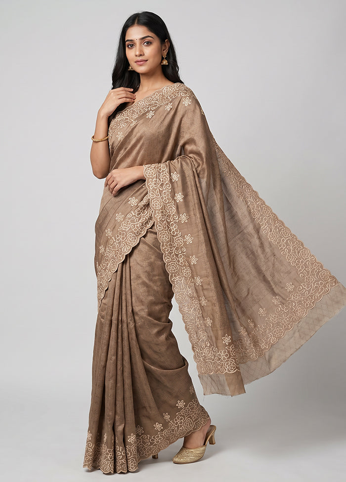 Cream Tussar Silk Saree With Blouse Piece