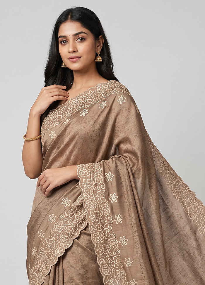 Cream Tussar Silk Saree With Blouse Piece
