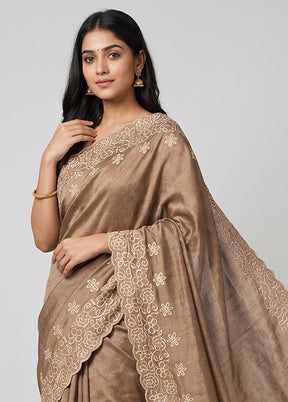 Cream Tussar Silk Saree With Blouse Piece