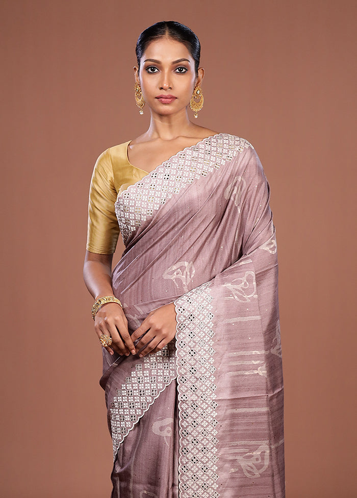 Pink Tussar Silk Saree With Blouse Piece