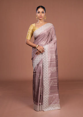 Pink Tussar Silk Saree With Blouse Piece