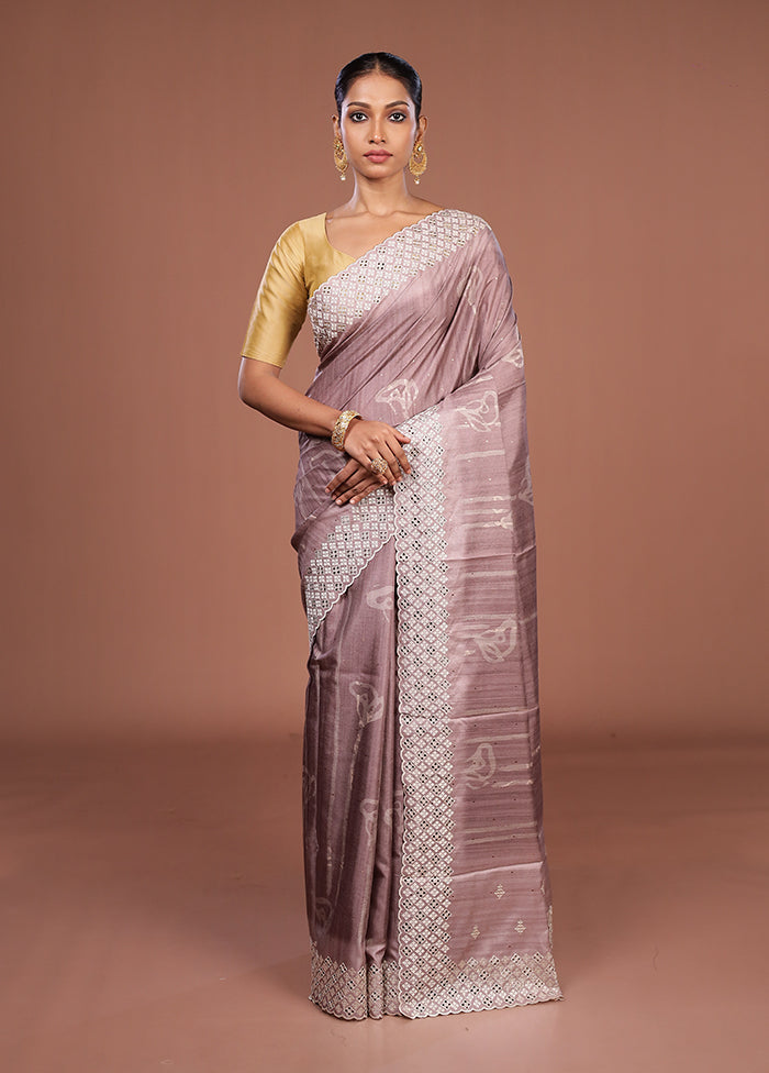 Pink Tussar Silk Saree With Blouse Piece