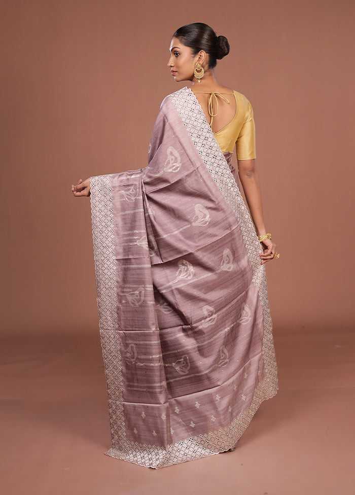 Pink Tussar Silk Saree With Blouse Piece