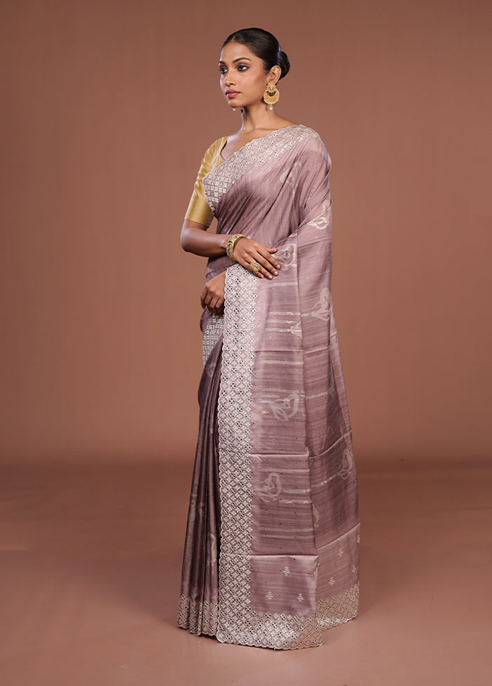 Pink Tussar Silk Saree With Blouse Piece