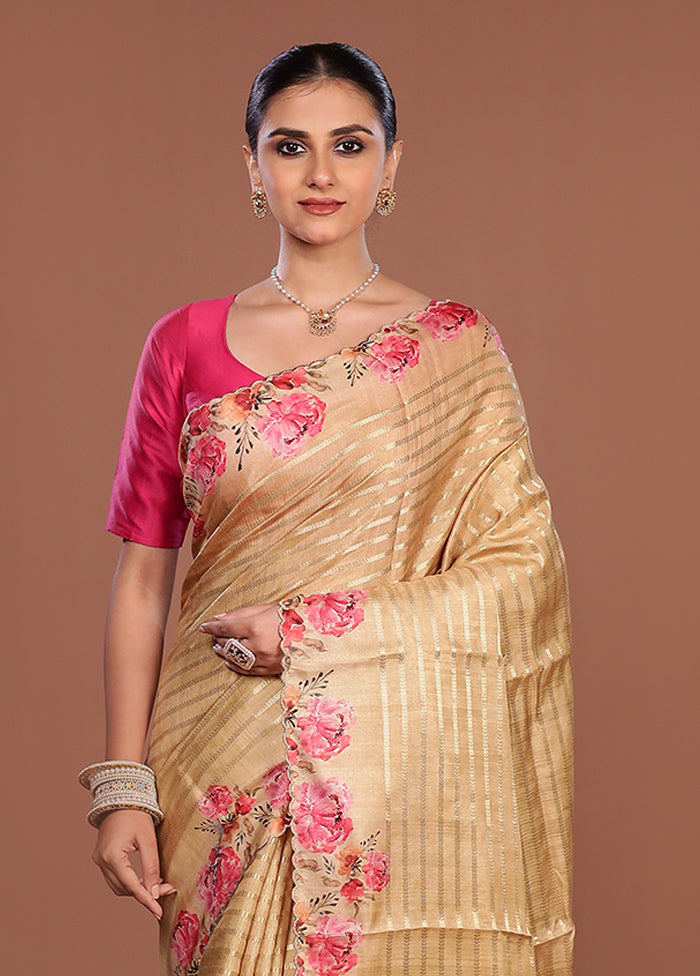 Green Tussar Silk Saree With Blouse Piece