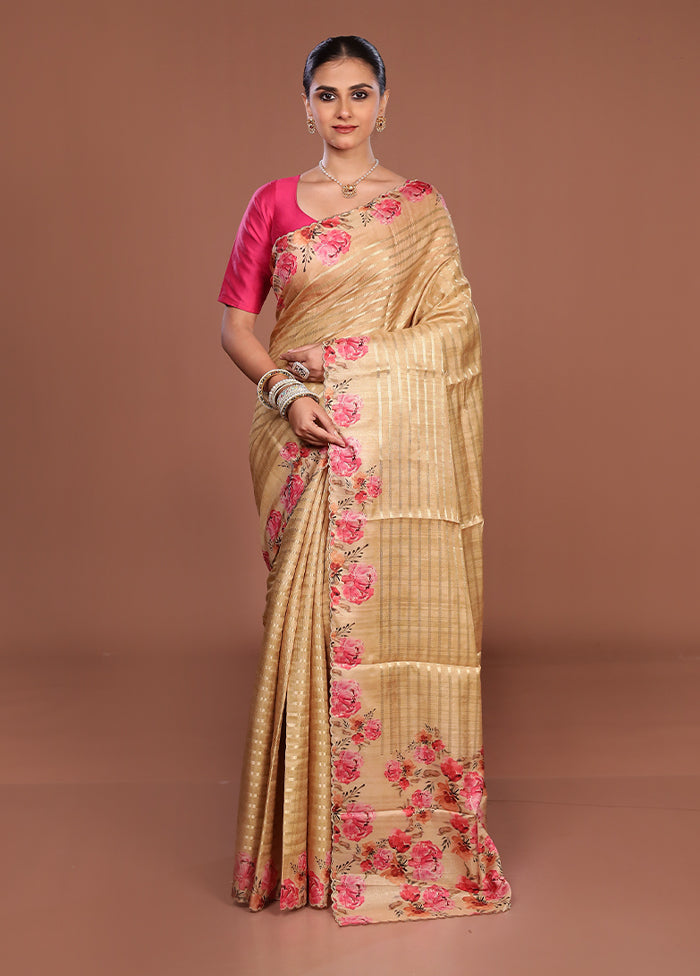 Green Tussar Silk Saree With Blouse Piece