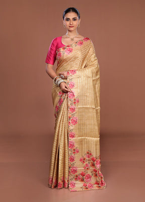 Green Tussar Silk Saree With Blouse Piece