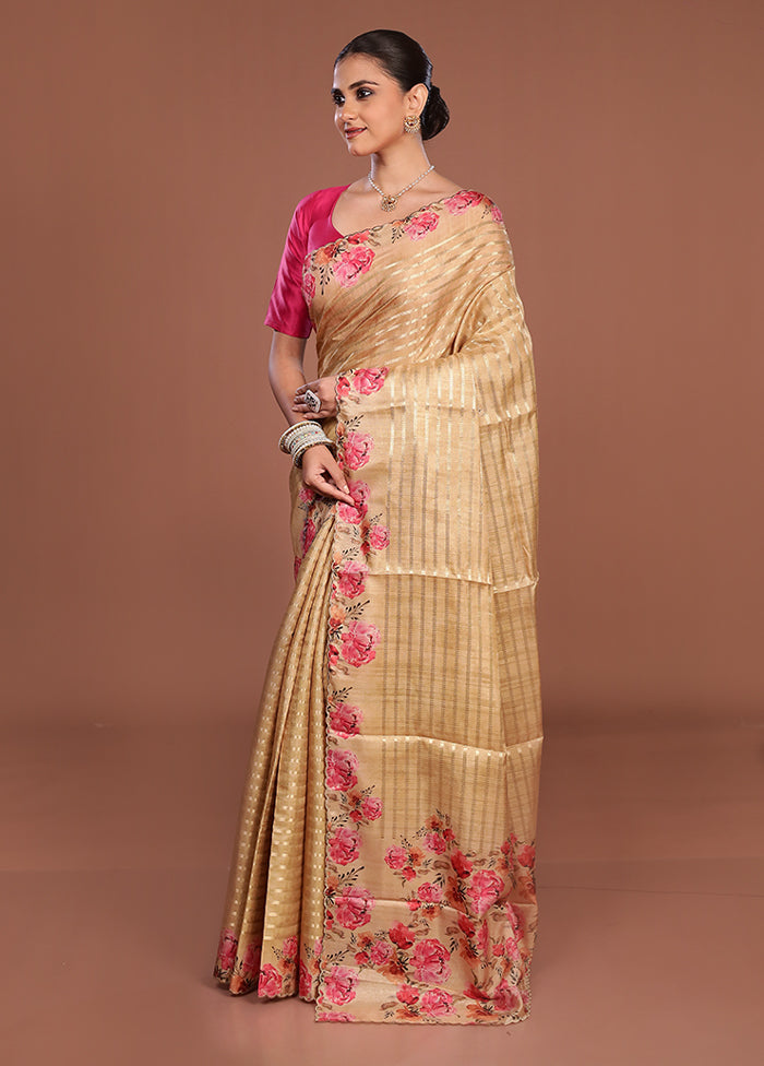 Green Tussar Silk Saree With Blouse Piece