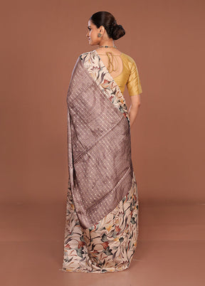 Grey Tussar Silk Saree With Blouse Piece