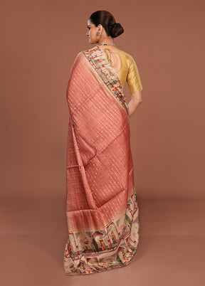 Pink Tussar Silk Saree With Blouse Piece